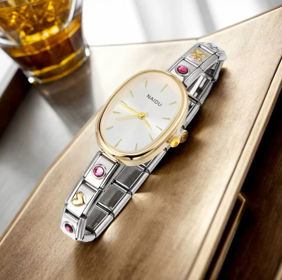 Italian charm watch & gold detail