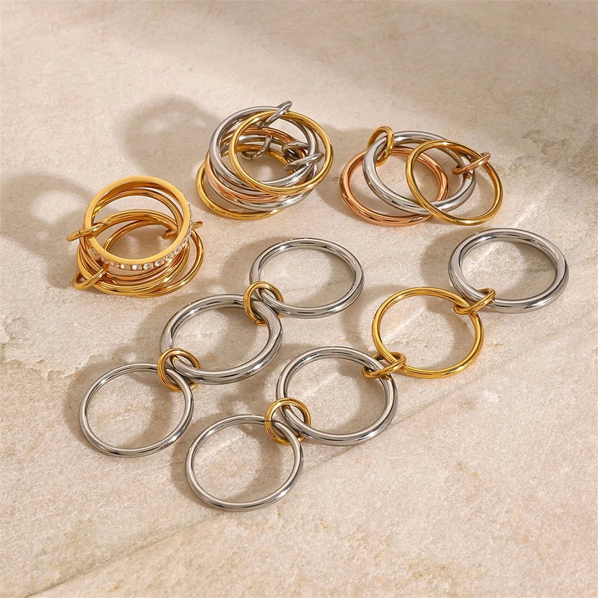 Stacking gold and silver rings