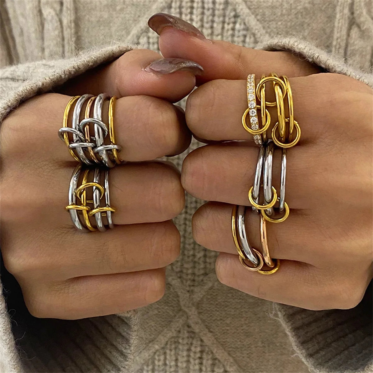 Stacking gold and silver rings