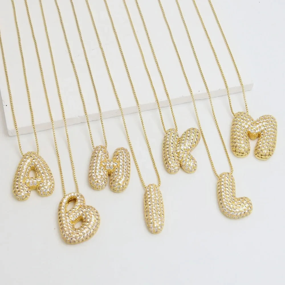 Crystal bubble letter alphabet necklace