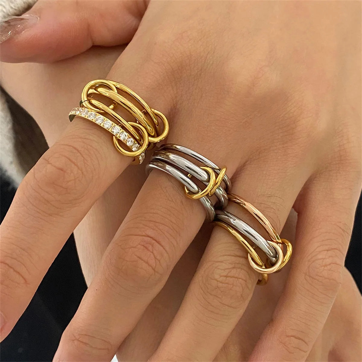 Stacking gold and silver rings