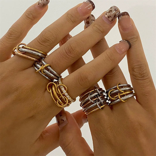 Stacking gold and silver rings