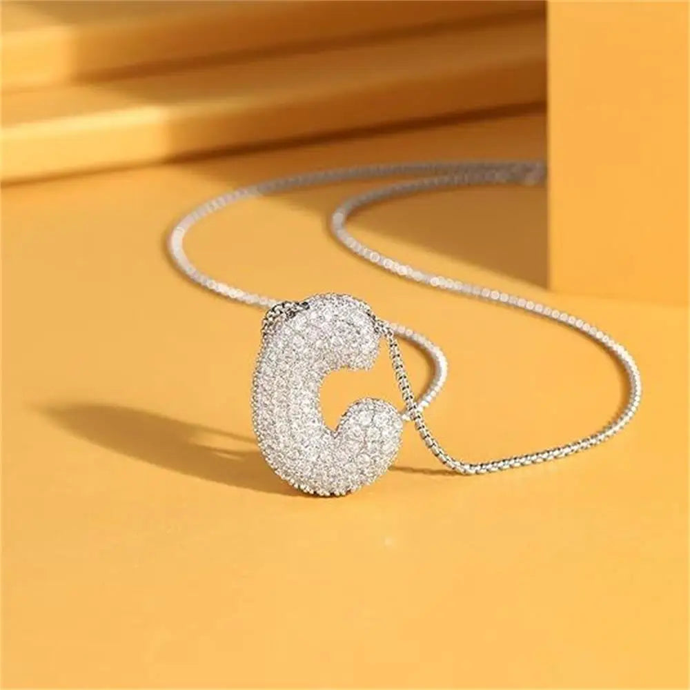 Crystal bubble letter alphabet necklace