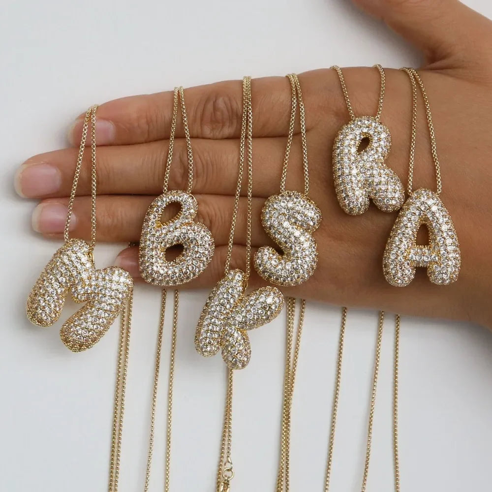 Crystal bubble letter alphabet necklace