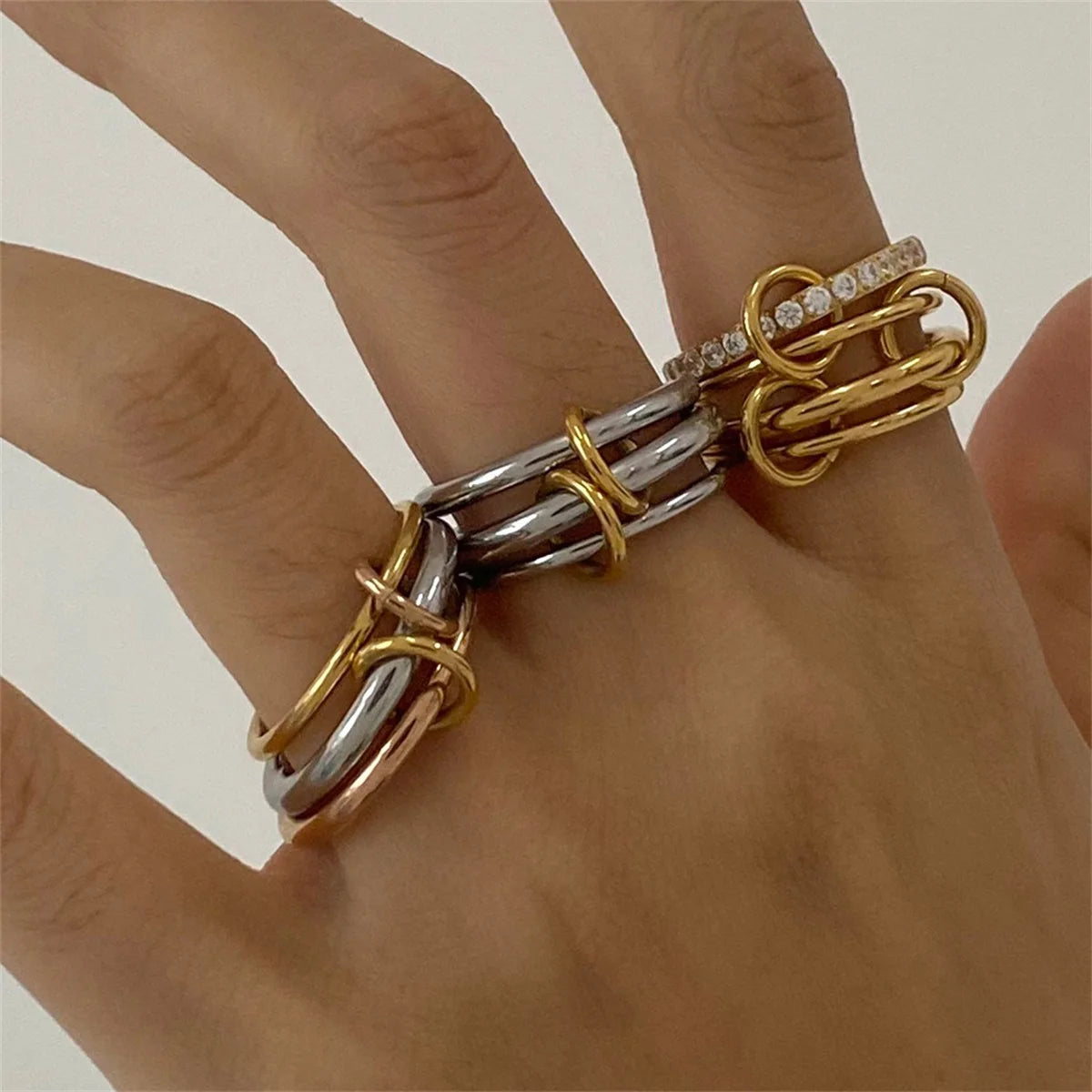 Stacking gold and silver rings